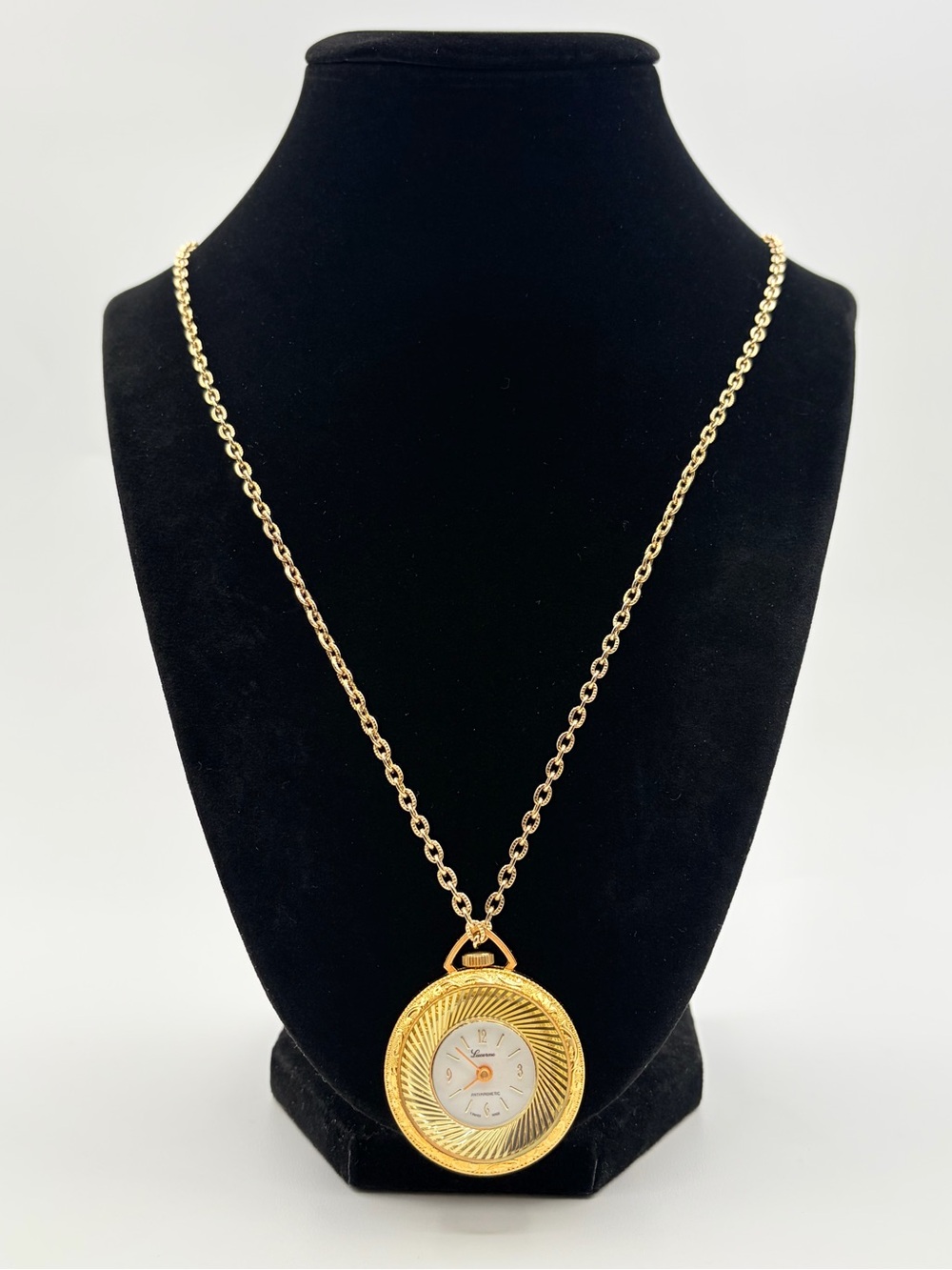 Lucerne Vintage Gold Tone Pendant Watch Necklace – Swiss Made